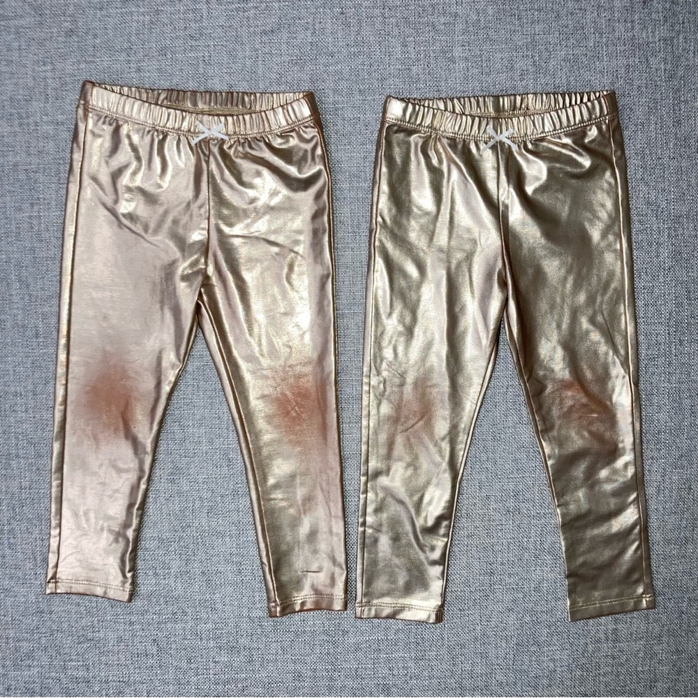TWO pAIRS Pink Chicken 3T gold lamé leggings play condition